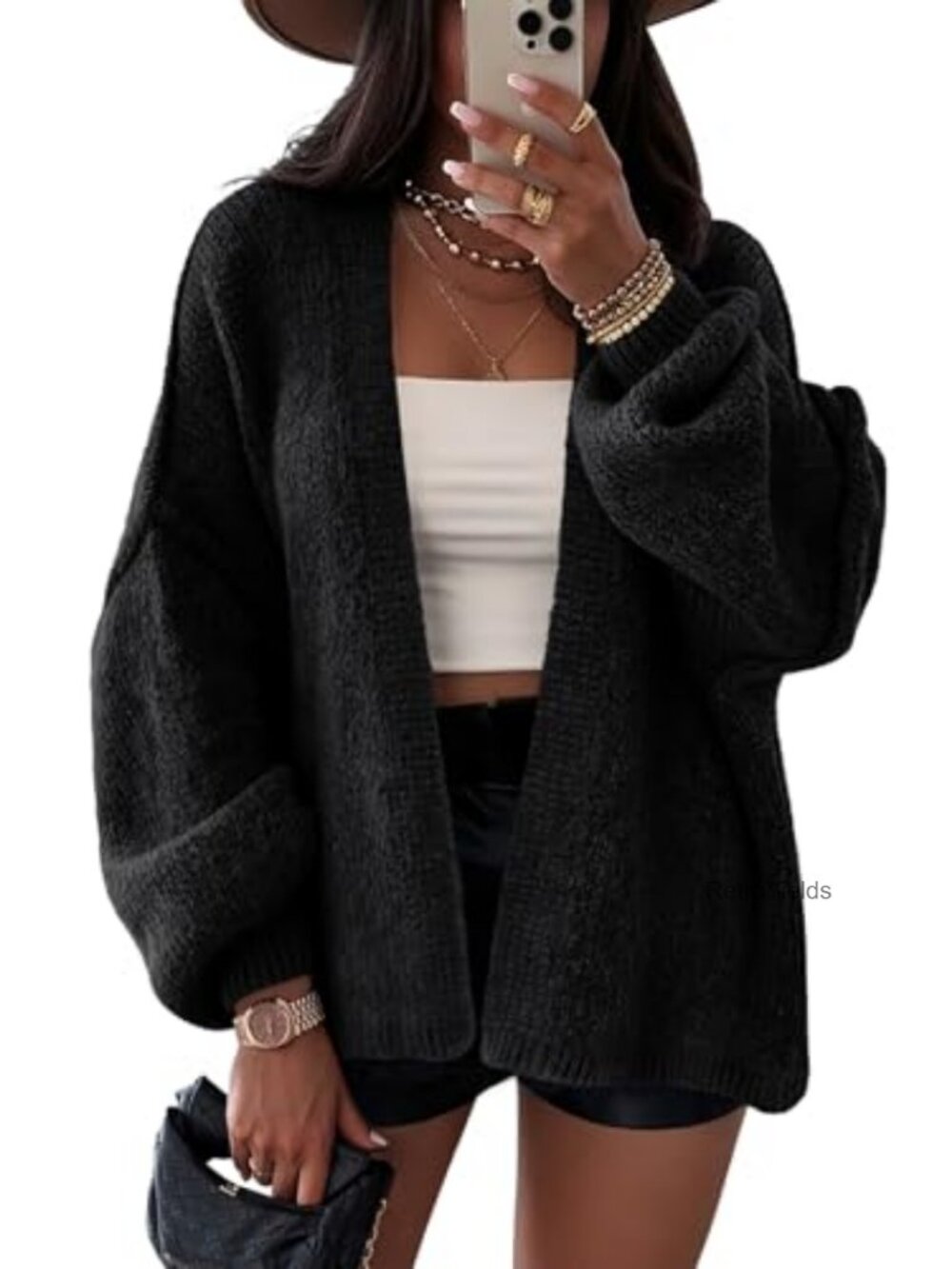 LILLUSORY Chunky Knit Cardigan Oversized Lantern Sleeve V-Neck Longline Sweater